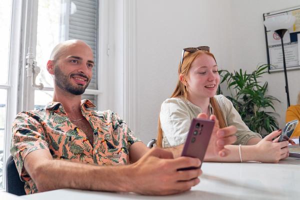 students looking at their phones