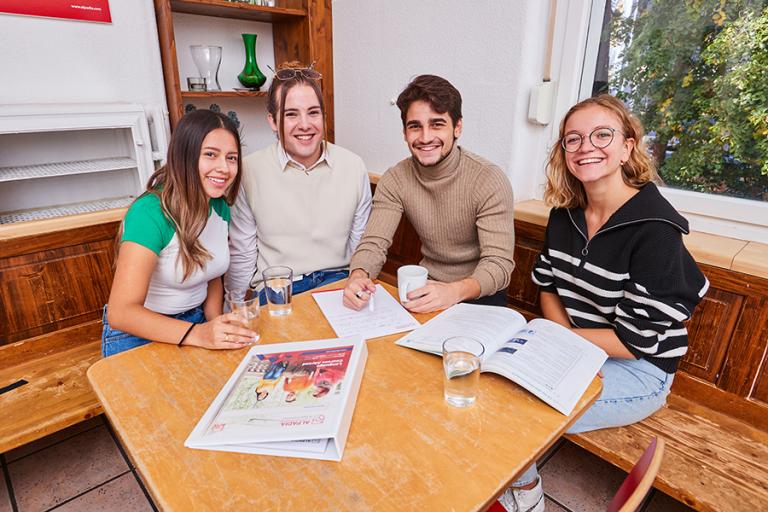 Students in cafeteria in Freiburg school